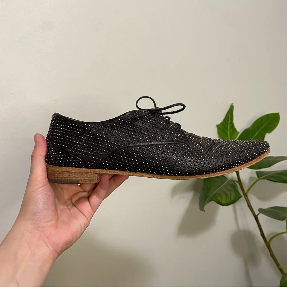 Marsell Black Leather Silver Studded Oxford Loafer Shoes
